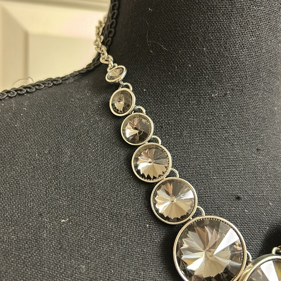 Necklace, Silver and Black Circle Design Necklace, 22” - Picture 2 of 6